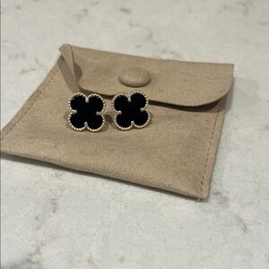 Chic Black and Gold Clover Stud Earrings